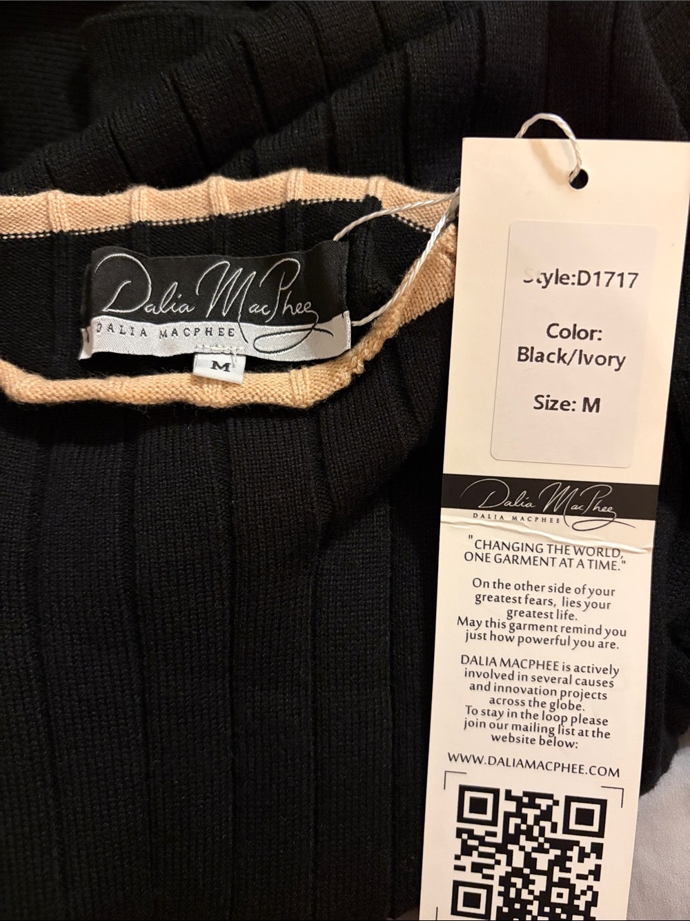 Black Long Sleeve Ribbed Knit Dress with Beige Pleated Side Panel - Picture 6 of 8